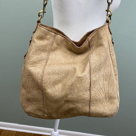 American Leather Co Tooled Leather Shoulder Bag Tan Buttery Soft Medium - Picture 4 of 15